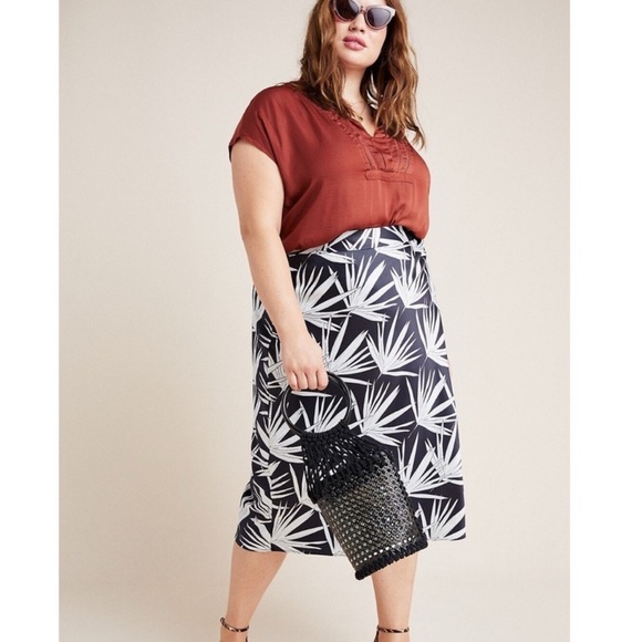 Hutch Anthropologie Isla Bias Midi Skirt Sz 18W Palm Leaf Print  Resort NWT - Picture 2 of 7